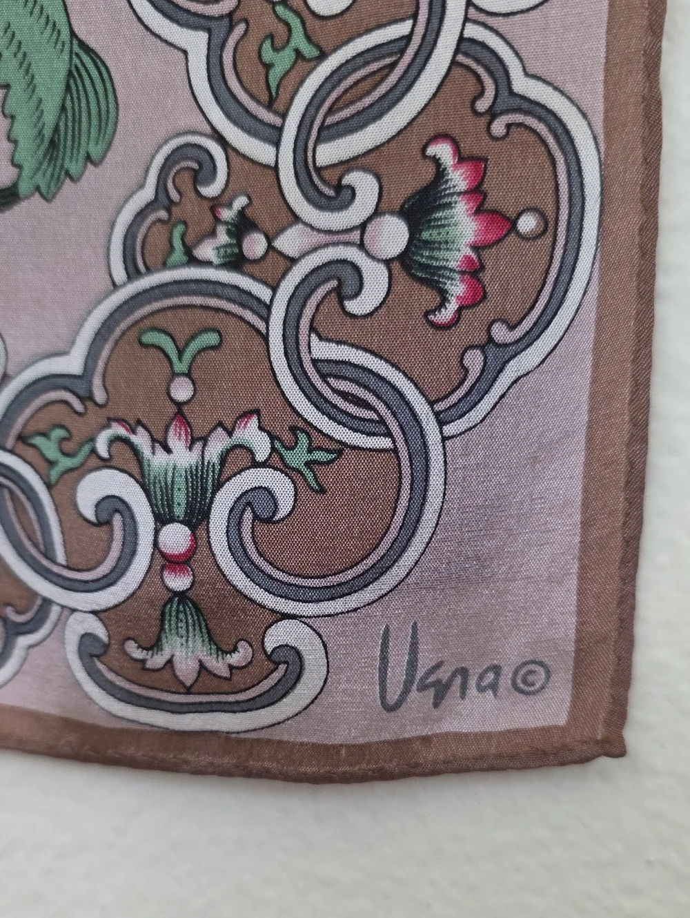 Vana Brown, Red, Green & Tan Floral Rectangular Scarf 50X 10.5